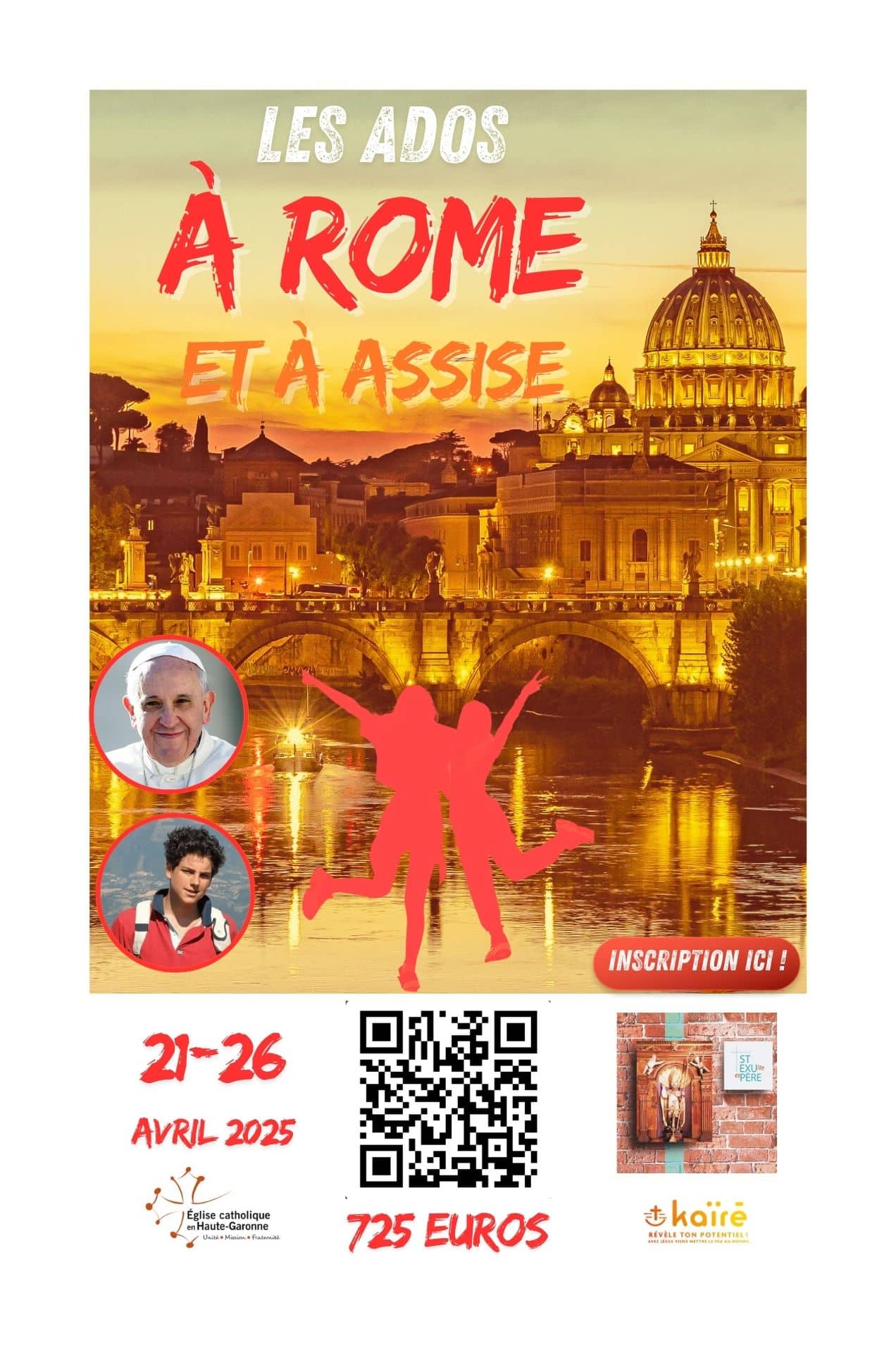 Affiche du pèlerinage à Rome et à Assise, du 21 au 26 avril 2025.